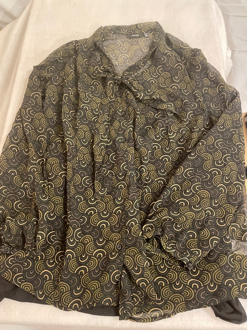 Apt. 9 Black Blouse with Yellow Swirl Print